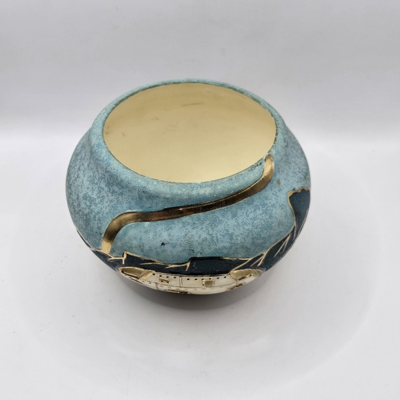 Gina Arrighette Southwestern Pueblo cactus Desert Art Pottery Gold Gilt Vase 22k - Picture 15 of 16
